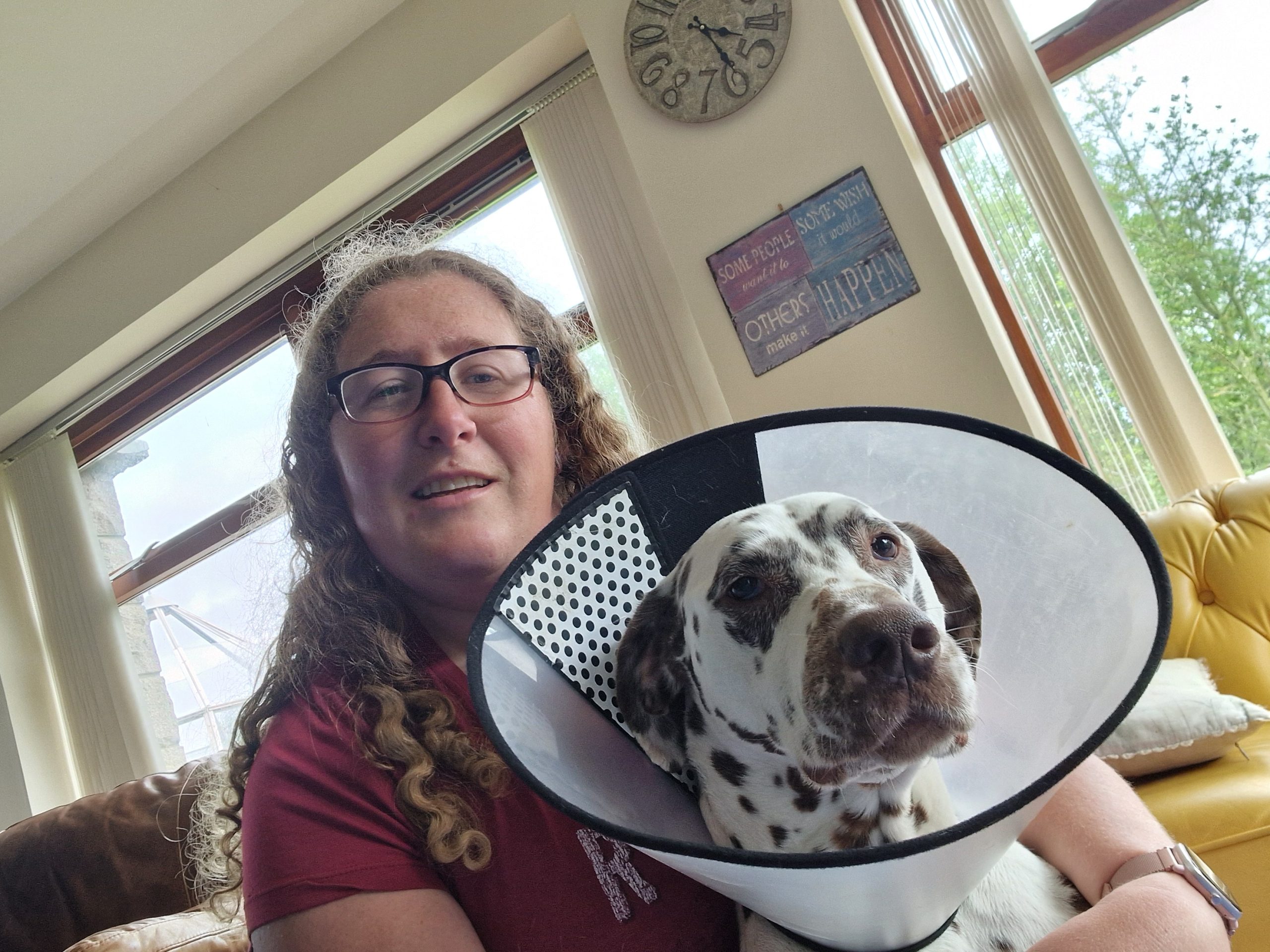 Laura Carter and Dog in cone
